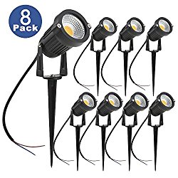 ZUCKEO 5W LED Landscape Lights 12V 24V Waterproof Garden Path Lights Warm White Walls Trees Flags Outdoor Spotlights with Spike Stand (8 Pack)