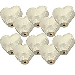10 White Heart Sky Lanterns – Fully Assembled – 100% Biodegradable Eco Friendly Sky Lanterns