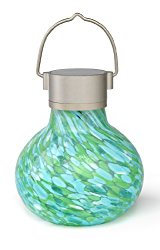 Allsop Home and Garden Solar Tea Lantern, Handblown Glass with Solar Panel and LED Light, Weather-Resistant for Outdoor Deck, Patio, Garden, Wedding, Mint, 1-Count