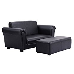 Costzon Kids Sofa Set 2 Seater Armrest Children Couch Lounge w/Footstool (Black)