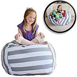 EXTRA LARGE Stuff ‘n Sit – Stuffed Animal Storage Bean Bag Cover by Creative QT – Available in 2 Sizes and 5 Patterns – Clean up the Room and Put Those Critters to Work for You! (38″, Grey Striped)