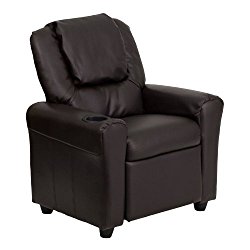 Flash Furniture Contemporary Brown Leather Kids Recliner with Cup Holder and Headrest