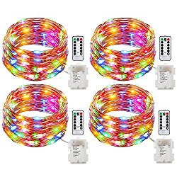 GDEALER 4 Pack Fairy Lights Battery Operated String Lights Waterproof 8 Modes 50 LED 16ft Fairy String Lights with Remote and Timer Firefly Lights for Wedding Party Dinner Festivals(Multi Color)