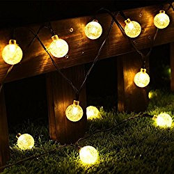 Globe String Lights, CMYK 20 Ft 30 Crystal Balls Waterproof LED Fairy Lights, Outdoor Starry Lights Solar Powered String Lights, Decorative Lighting for Home, Garden, Party, Festival (Warm White)