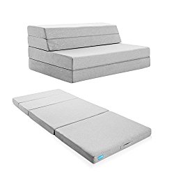 LUCID 4 Inch Folding Mattress and Sofa with Removable Indoor / Outdoor Fabric Cover – Twin Size