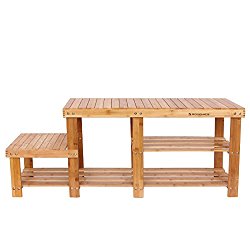 SONGMICS Bamboo Shoe Bench  Entryway Storage Rack with High and Low Levels for Adult and Child  ULBS120N