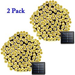 Vmanoo Solar Christmas Lights, 72 Feet 22 Meter 200 LED 8 Modes String Lights, Waterproof Fairy Lights for Outdoor Indoor Wedding Holiday Party, Thanksgiving Day Decorations, 2 Pack (Warm White)