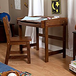 Best Selling Most Popular Childs Kids Toddlers Solid Wood Walnut Finish Work Activity Art Writing Drawing Storage Organizer Desk Chair Furniture Set- Perfect For Young Artists Creative Minds All Ages