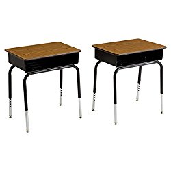 ECR4Kids 24″ x 18″ Adjustable Open Front Student Desk with Metal Book Box, Oak and Black (2-PacK)