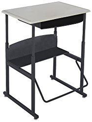 Safco Products 1202BE Alphabetter Stand-Up Desk with Swinging Footrest Bar, 28″ x 20″ Standard Top with Book Box, Black Frame/Beige Top