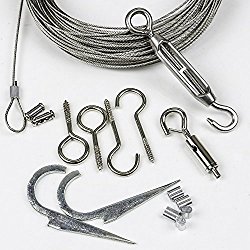 YQL Globle String Light Suspension Kit,Galvanized Steel Wire Rope Cable,Outdoor Light Guide Wire Hanging Kit,65ft With Hook & Turnbuckle and Other Accessories