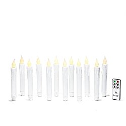 7″ White Drip Flameless Taper Candles with Warm White LEDs, 12 Pack, Resin, Indoor/Outdoor Use, Remote & Batteries Included