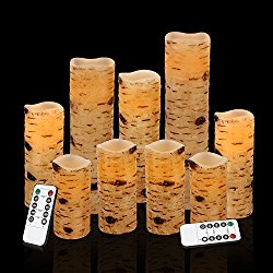 Antizer Flameless Candles Battery Operated Candles Birch Bark Effect 4″ 5″ 6″ 7″ 8″ 9″ Set of 9 Ivory Real Wax Pillar LED Candles with Real Wax Pillar With 10-key Remote Control 2/4/6/ 8 Hours Timer