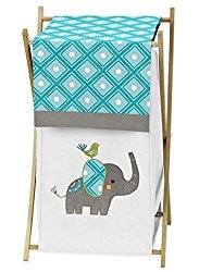 Baby/Kids Clothes Laundry Hamper for Turquoise White and Gray Mod Elephant Girl or Boy Bedding