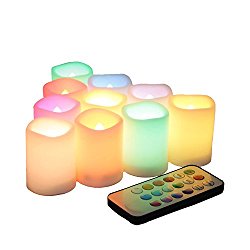 Candle Choice Set of 10 Color Changing, Multi-color Flameless LED Votive Candles with Remote and Timer