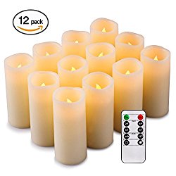 Enpornk Flameless Candles Battery Operated LED Pillar Real Wax Flickering Electric Unscented Candles with Remote Control Cycling 24 Hours Timer, Ivory Color, Set of 12
