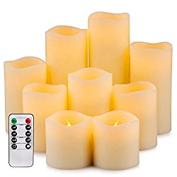 Enpornk Flameless Candles LED Pillar Battery Operated Candles with Remote Timer Ivory Color Set of 9 (D 3″ x H 3″/3″/4″/4″/5″/5″/6″/7″/8″) YT-00201