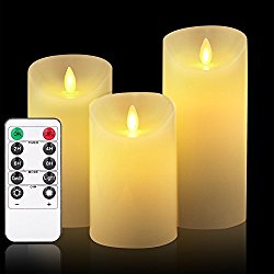 Flameless Candles, LED Candles Set 4″5″6″ Flickering Flames with Remote and Timer Real Wax Pillar | Bathroom, Kitchen, Home Decoration | 10-Key Control, | Reusable|OShine ,Ivory)