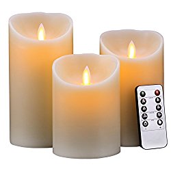 Flameless Candles, Super Long Battery Life 400 Hours Lighting Time 2C Cell Battery Operated LED Flickering Pillar Candles Set of 5″ 6″ 7″ with Remote Timer by Hausware