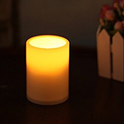 Home impressions Flameless Battery Operated Plastic Pillar Led Candle Light with Timer, 3 x 4″, Ivory