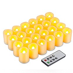 Kohree LED Votive Unscented Battery Powered Candles Flameless Pillar Candles With Remote Control Timer, Dim 1.5″x1.9″, Set of 24