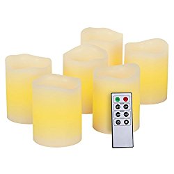 Kohree Real Wax Flameless LED Candles Remote Control Candles Battery Operated Retro Unscented Ivory Votive Pillar Candles Light, Warm White (Pack of 6)