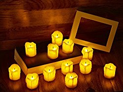 LED Flameless Votive Candles, Realistic Look of Melted Wax, Warm Amber Flickering Light – Battery Operated Candles for Wedding, Halloween and Christmas Decorations (12-pack)