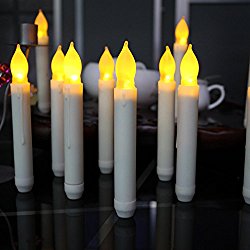 Micandle 12Pcs Yellow LED Taper Candles,Battery Led Flameless Taper Candles for Halloween Christmas,Wax Dripped Amber Flickering Electric Window Taper Candles(Fit most candleholder,Battery not includ)