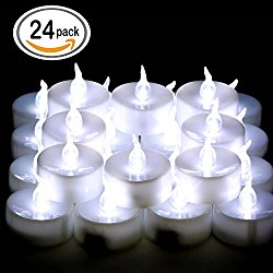 OMGAI 24 PCS LED Tea lights Candles Battery-Powered Small Bright Flickering Flameless Candles for Home Decoration – Cool White