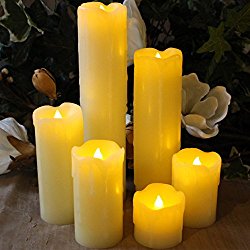 SALE!! LED Lytes TIMER FLAMELESS CANDLES, SLIM Set of 6, 2″ WIDE and 2″- 9″ TALL, Ivory Color Wax and Flickering Amber Yellow Flame for Thanksgiving Decorations, Halloween Parties and gifts