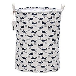 Sea Team 19.7″ x 15.7″ Large Sized Folding Cylindric Waterproof Coating Canvas Fabric Laundry Hamper Storage Basket with Drawstring Cover, Whale