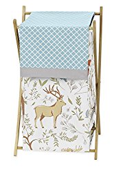 Sweet Jojo Designs Baby/Kids Clothes Laundry Hamper for Blue, Grey and White Woodland Animal Toile Girl or Boy Bedding