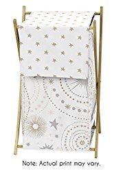 Sweet Jojo Designs Blush Pink, Gold, Grey and White Star and Moon Baby Kid Clothes Laundry Hamper for Celestial Collection by