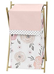 Sweet Jojo Designs Blush Pink, Grey and White Baby Kid Clothes Laundry Hamper for Watercolor Floral Collection by