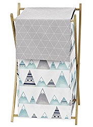 Sweet Jojo Designs Navy Blue, Aqua and Grey Aztec Baby Kid Clothes Laundry Hamper for Mountains Collection by
