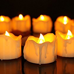 Youngerbaby 12pcs Amber Yellow Flickering Timing Flameless LED Tea Light Candles with Timer (6 Hrs on 18 Hrs Off), Wax Dripped Battery Operated Tealights for Wedding, Birthday, Home Party