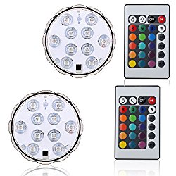 Creatrek RGB Changing Submersible LED Lights, 16 Colors 4 Modes and Battery Powered Vase lamp w/ 24-key Remote Control (Pack of 2)