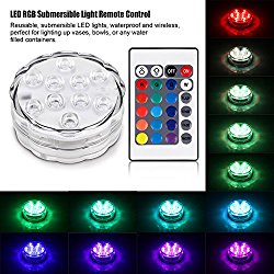 Submersible Light 10-LED RGB Light with Remote Battery Powered Waterproof Accent Light for Aquarium, Pond, Swimming Pool, Garden, Party