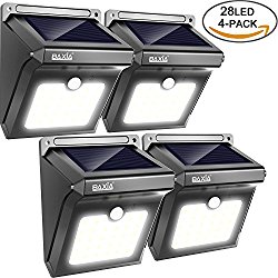Bright 28 LED Solar Powered Motion Sensor Security Wall Lights-BAXIA TECHNOLOGY Waterproof Wireless Motion Detected Light for Outdoor Gate, Door, Driveway, Garden, Patio, Yard(4 Packs)