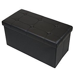 Otto & Ben  30 inch Button Design Memory foam Seat Folding Storage Ottoman Bench with Faux Leather, Black