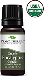 Plant Therapy USDA Certified Organic Eucalyptus Essential Oil. 100% Pure, Undiluted, Therapeutic Grade. 10 mL (1/3 Ounce).