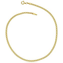 14k Yellow Gold 2mm Diamond Weave Curb Chain Anklet (10 inch)