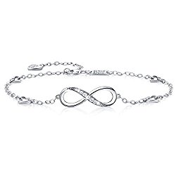Billie Bijoux Womens 925 Sterling Silver Infinity Endless Love Symbol Charm Adjustable Anklet Bracelet, large bracelet, Gift for Christmas Day