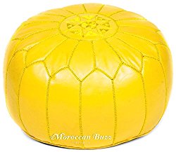 Moroccan Buzz 18-Pound Premium Stuffed Leather Pouf Ottoman, Lemon Yellow
