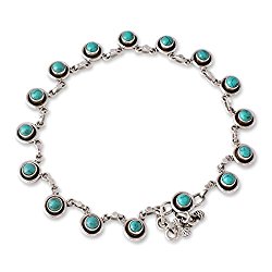 NOVICA Turquoise .925 Sterling Silver Link Anklet, 10.5″ ‘India Trends’