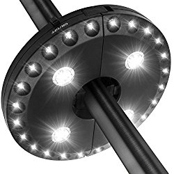 Patio Umbrella Light LATME Cordless 28 LED Night Lights 3 Lighting Mode At 220 lux Battery Operated Umbrella Pole Light for Patio Umbrellas, Outdoor Use, or Camping Tents (Black)
