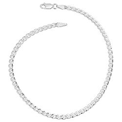Sterling Silver Diamond-Cut 3.5mm Mariner Anklet (10 inch)