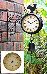 Cockerel and Bell Outdoor Clock and Thermometer – 47cm / 18.7in