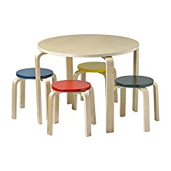 ECR4Kids Bentwood Table and Stool Set for Kids, Assorted (5-Piece Set)