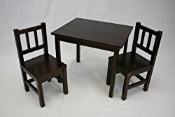 eHemco Kids Table and 2 Chairs Set Solid Hard Wood (Espresso)